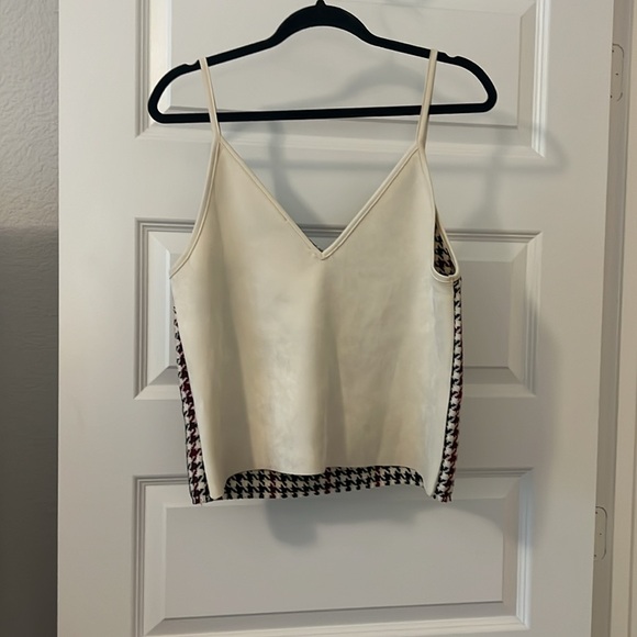 Zara Basic cream red black Houndstooth Faux Suede Camisole Tank Top L preppy - Picture 4 of 14